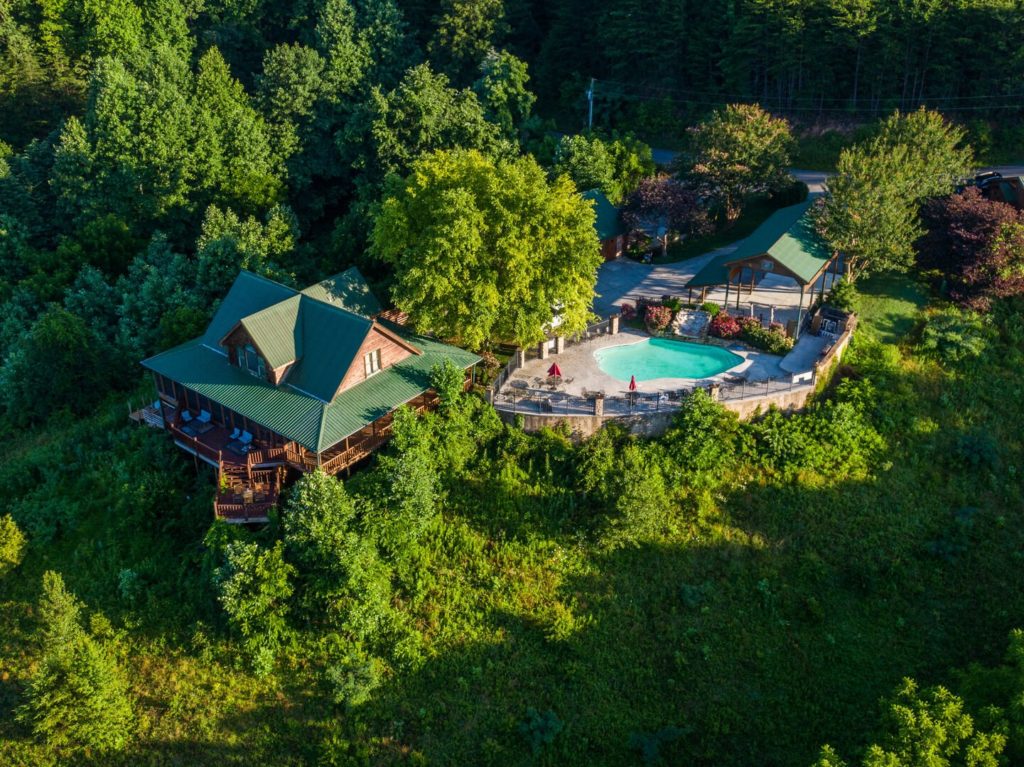 aerial view of vacation cabin
